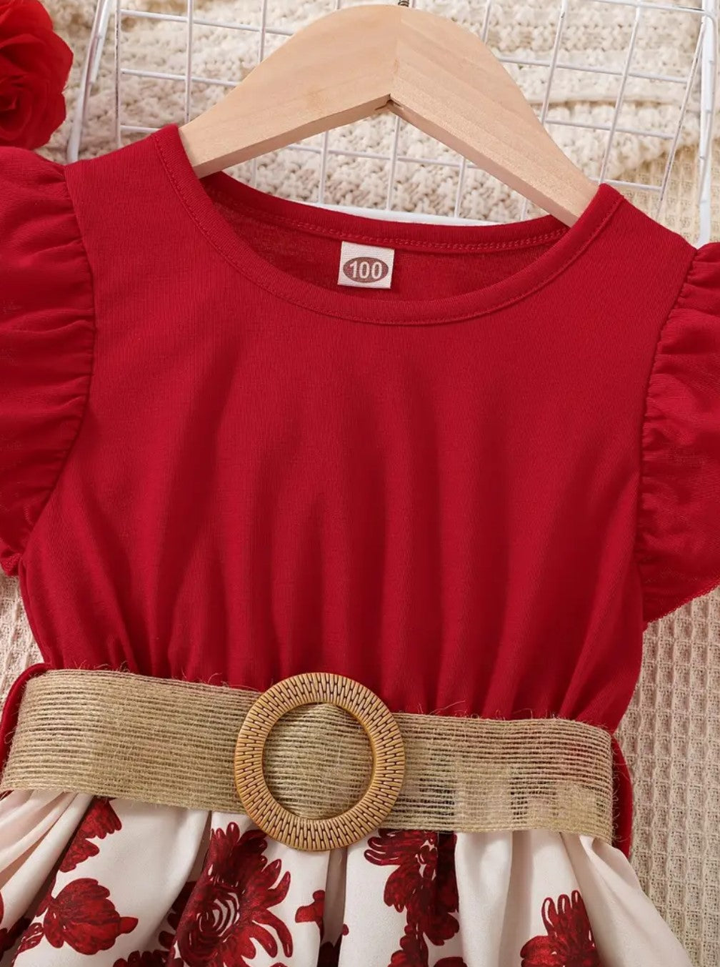 Short Sleeve Red Flower dress