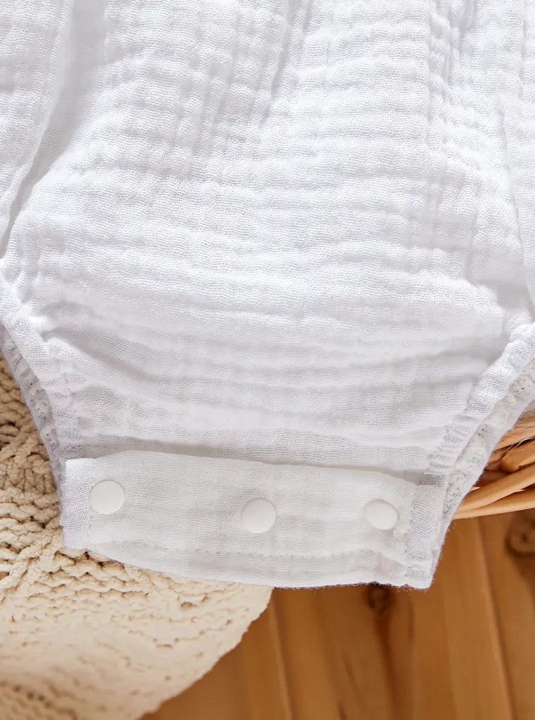 Baby Girls Ruffle Cotton Linen Romper + Headband Bodysuit Onesie Baby Clothes